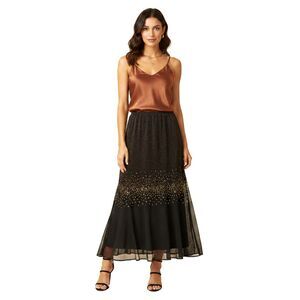 Whimsigoth Sequin Mesh Maxi Skirt Black Copper Glitter High Waist Flowy Small